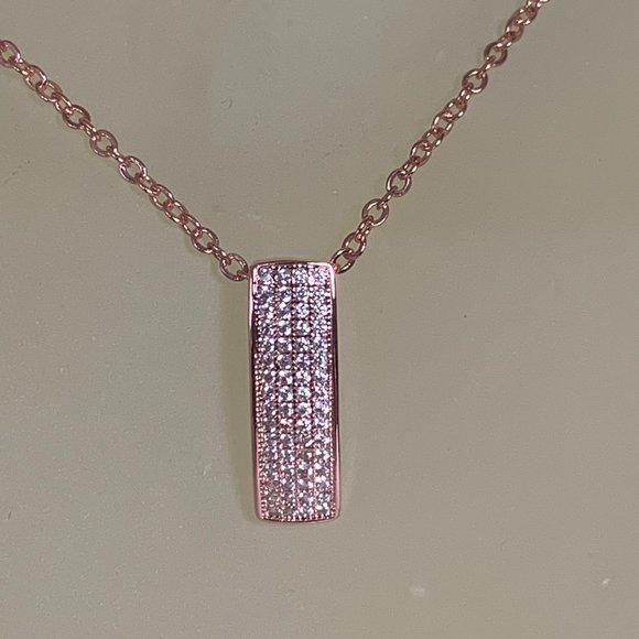 NWOT Rose Gold (Pink) Tone Pave CZ Pendant + Chain - Picture 2 of 5